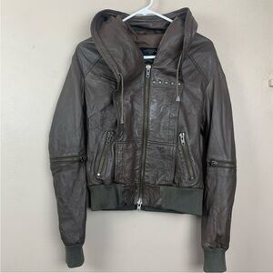 All Saints Cobra Leather Bomber Jacket Moto Brown